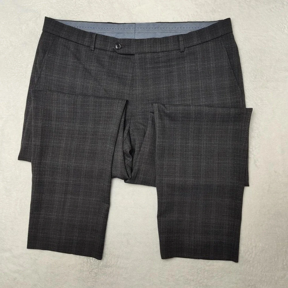 Ballin Pants Mens 38x32 Gray Plaid Dress Slim Tapered Microfiber Flat Stretch‎